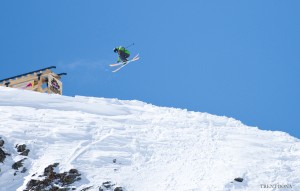 Andy Mahre 270 off the Mine Cart Rail during Slopestyle at Red Bull Cold Rush