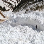 Knox was buried 7 feet deep.  The skier puts this to scale.  Photo: CAIC