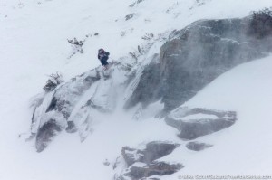 Around here you don't make assumptions. Here Francesca Pavillard-Cain hitting a cliff in competition at Snowbird. Photo: Mike Schirf