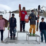 Grifen Moller on top of the 15-18 Ski Men podium with Kevin Nichols in 2nd, Aiden Pruett in 3rd, Jon Clay Patterson 4th, and Finn Andersson 5th.