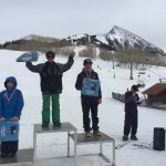 Dagan Schwartz won the 12-14 Boys Snowboard division with London Albrecht in 2nd and Seth Mossman in 3rd.