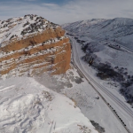 Matt Evans on a ski base jump in Utah.