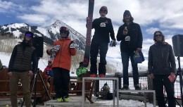 Kye Matlock in 1st, Jon Clay Patterson in 2nd, Holden Bradford in 3rd, Seve Petersen in 4th, Marko Alling in 5th on the 15-18 Ski Male Podium.