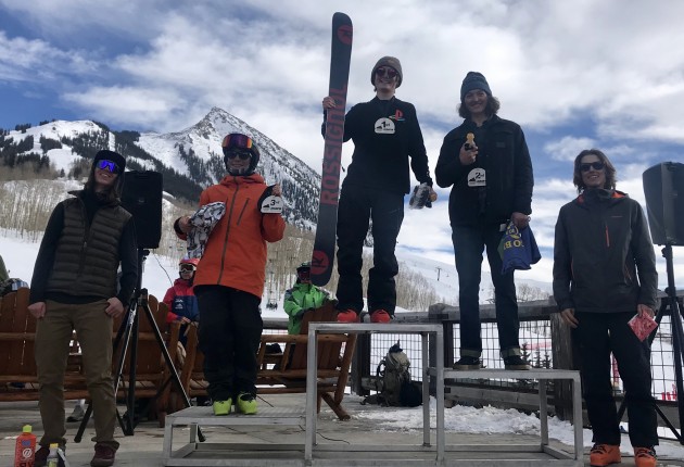 Kye Matlock in 1st, Jon Clay Patterson in 2nd, Holden Bradford in 3rd, Seve Petersen in 4th, Marko Alling in 5th on the 15-18 Ski Male Podium.